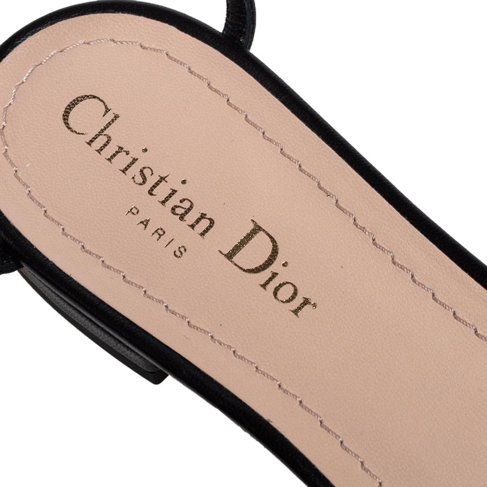Dior Black Fabric J'Adior Pointed Toe Ankle Wrap Flat Sandals Size 40 In New Condition In Dubai, Al Qouz 2