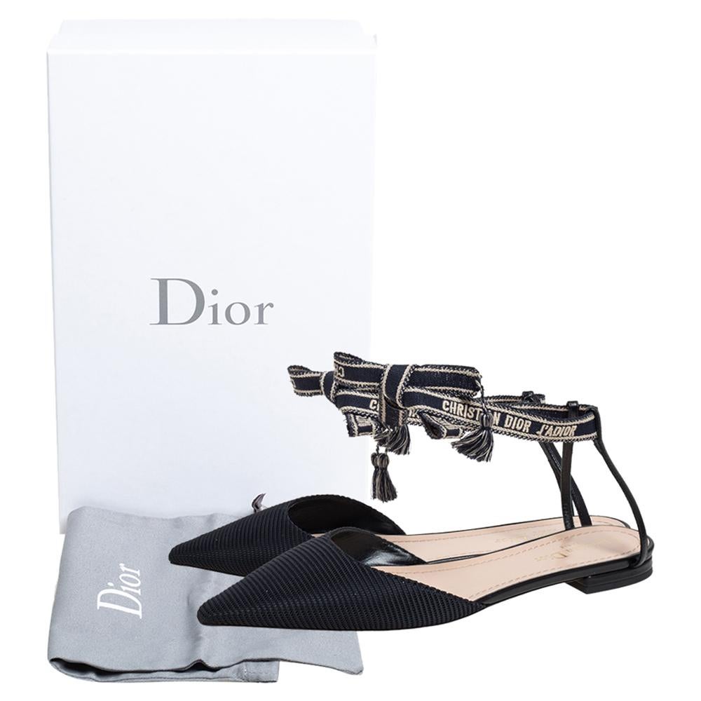 Dior Black Fabric J'Adior Pointed Toe Ankle Wrap Flat Sandals Size 40 1
