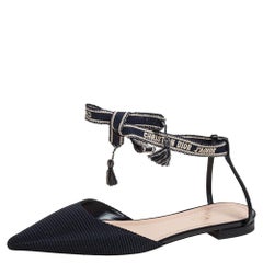 Dior Schwarz Stoff J'Adior Spitze Zehe Knöchel wickeln flache Sandalen Größe 40