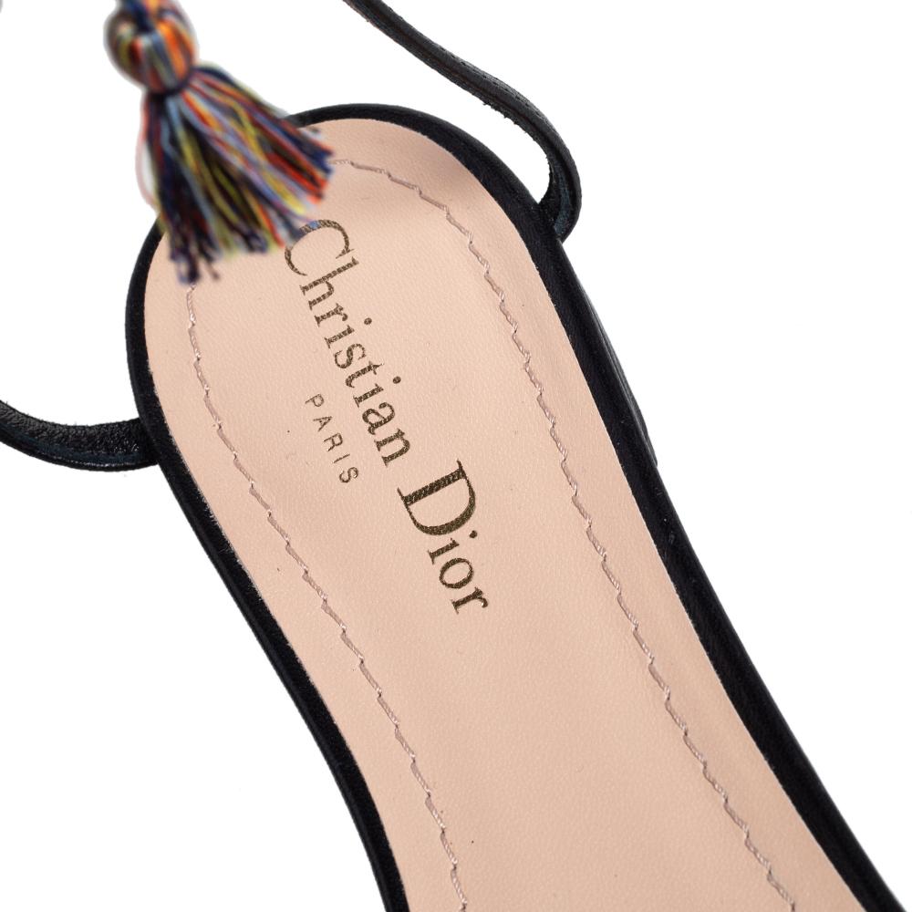 Dior Black Fabric J'adior Pointed Toe Ankle Wrap Flats Size 40.5 2