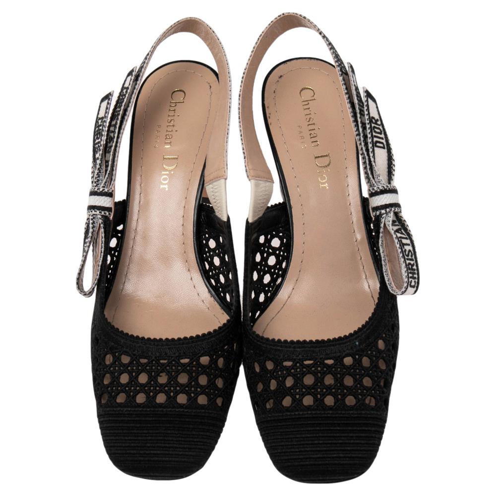 Women's Dior Black Fabric Moi Slingback Sandals Size 36.5