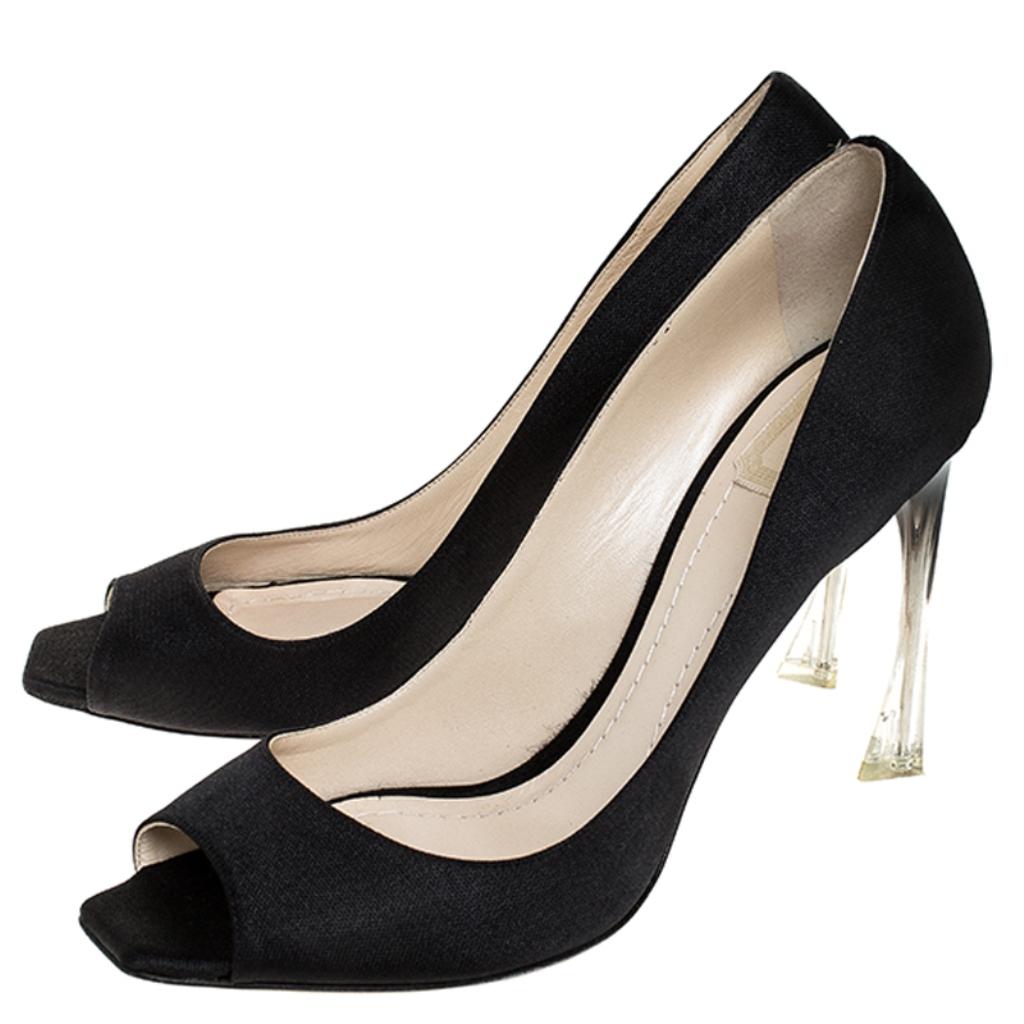Women's Dior Black Fabric Peep Toe Lucite Heel Pumps Size 41