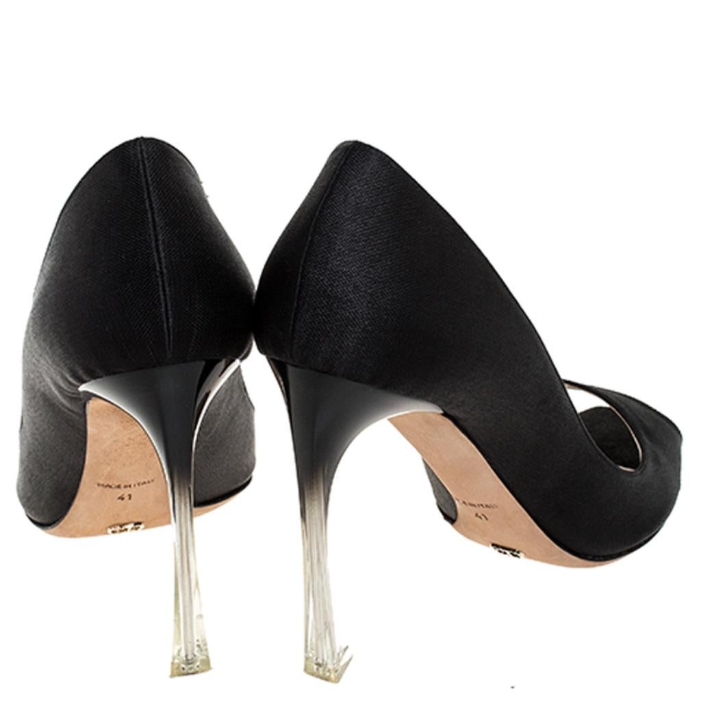 Dior Black Fabric Peep Toe Lucite Heel Pumps Size 41 1