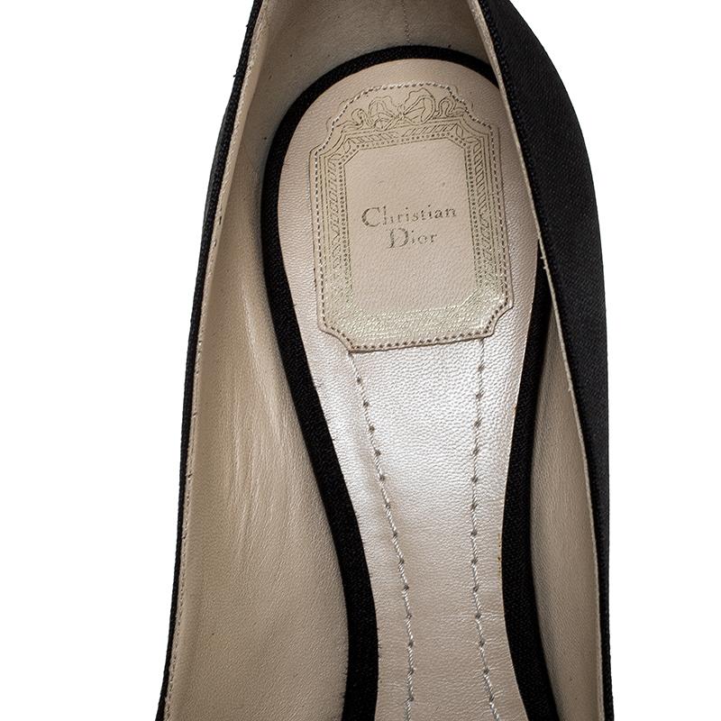 Dior Black Fabric Peep Toe Lucite Heel Pumps Size 41 1