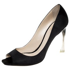 Dior Black Fabric Peep Toe Lucite Heel Pumps Size 41