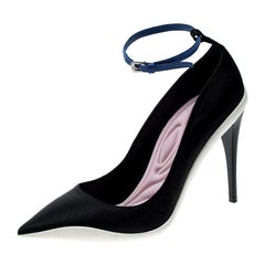 Dior Black Fabric Pointed Toe Ankle Strap Pumps Size 37 For Sale at 1stDibs