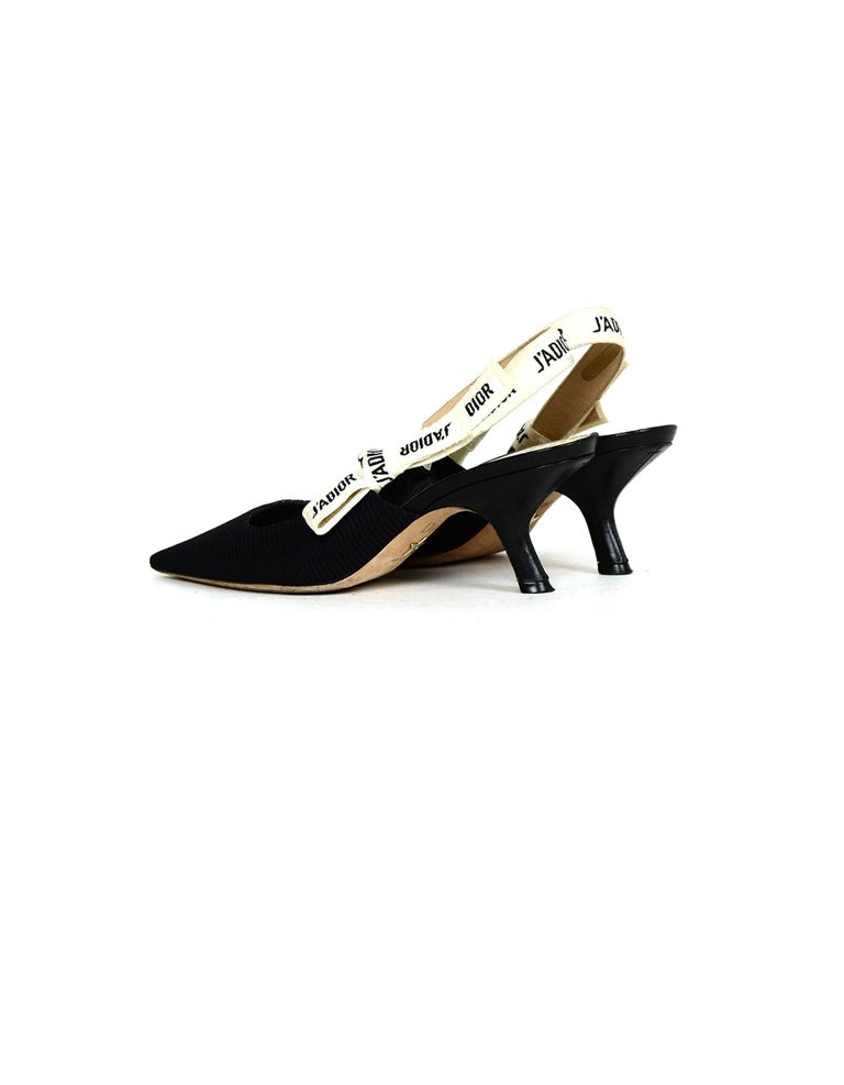 Dior Black Fabric Slingback w/ Cream J'ADIOR Strap sz 37.5 For Sale at 1stDibs