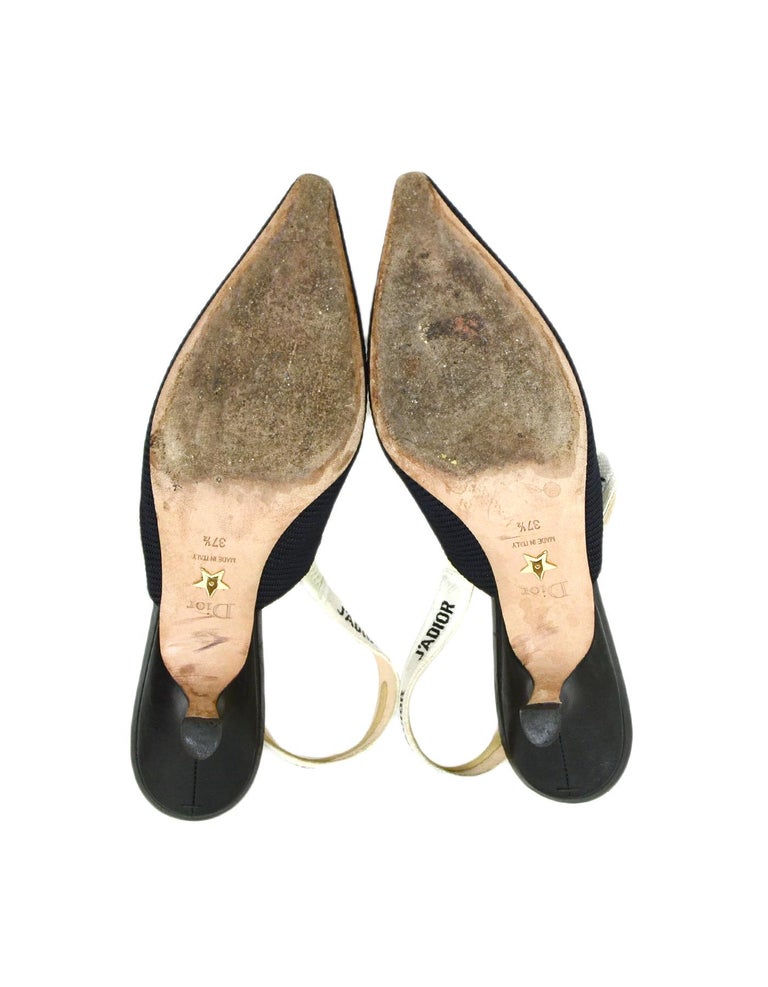 Dior Black Fabric Slingback w/ Cream J'ADIOR Strap sz 37.5 For Sale at