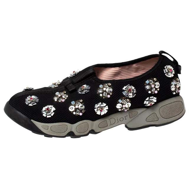 Dior Black Floral Embellished Mesh Fusion Slip On Sneakers Size 38 at