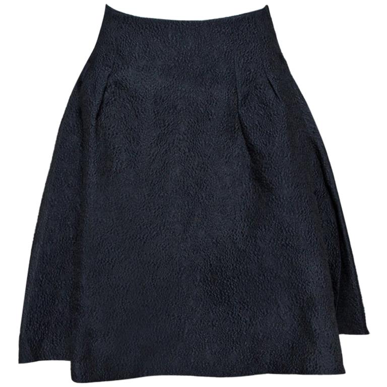 Dior Black Floral Embossed Cotton Silk Flared Skirt M