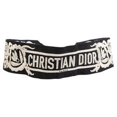 Dior Black Floral Logo Embroidered Fabric Belt