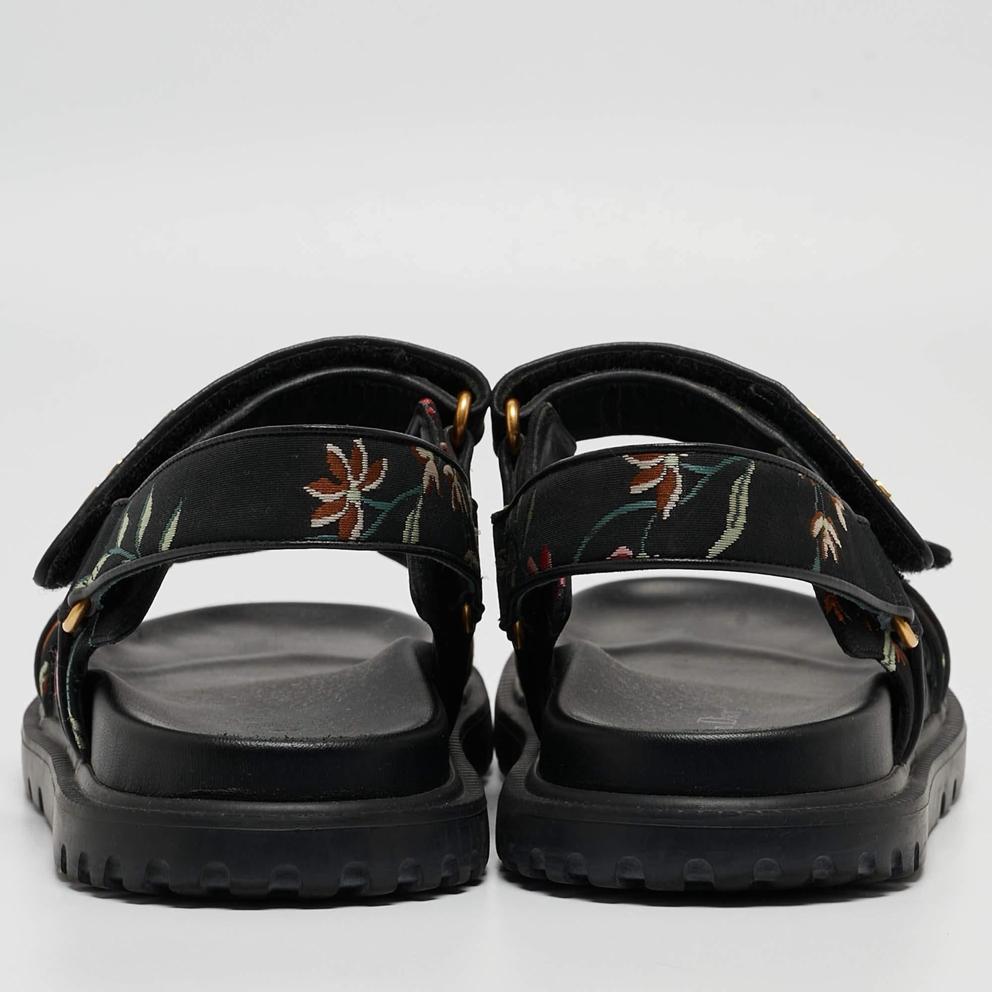 Dior Black Floral Print Fabric DiorAct Sandals Size 38.5 2