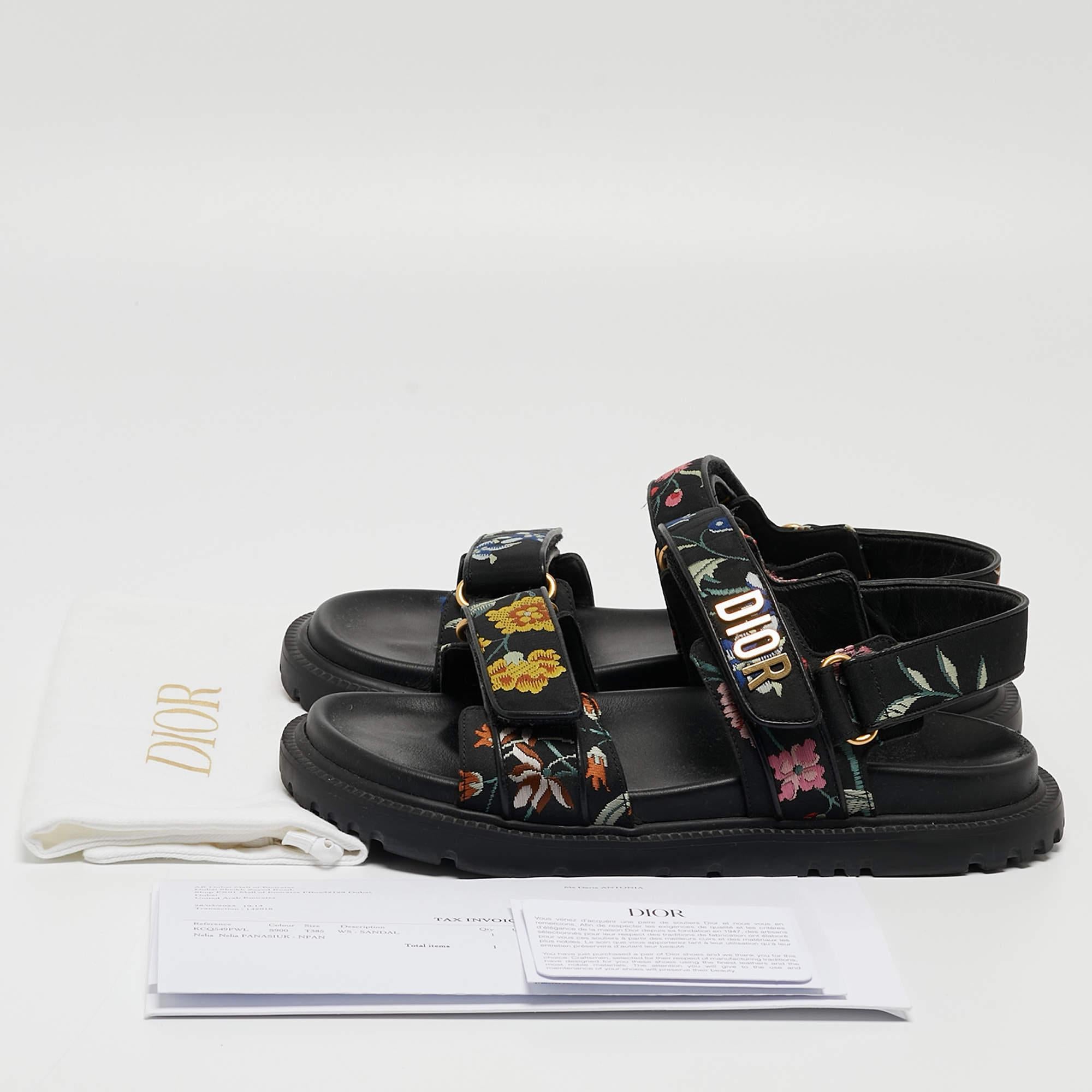 Dior Black Floral Print Fabric DiorAct Sandals Size 38.5 5