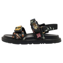 Dior Black Floral Print Fabric DiorAct Sandals Size 38.5