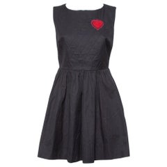 Dior Black Gabardine Heart Embroidered A Line Dress M