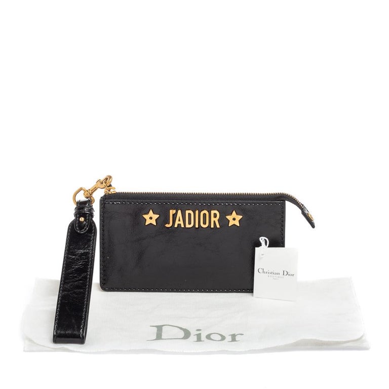 Dior Black Glazed Leather J'adior Wristlet Pouch at 1stDibs