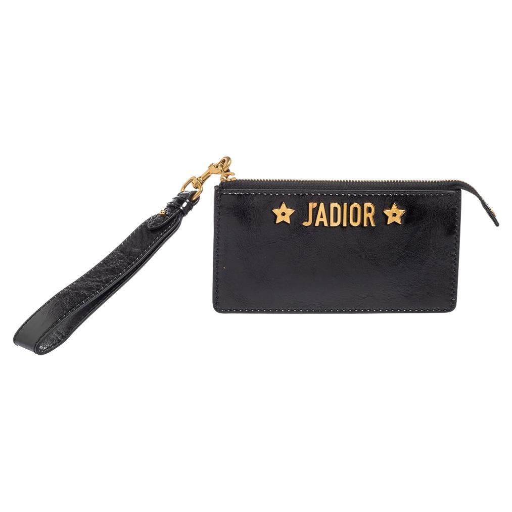 Dior Black Glazed Leather J'adior Wristlet Pouch