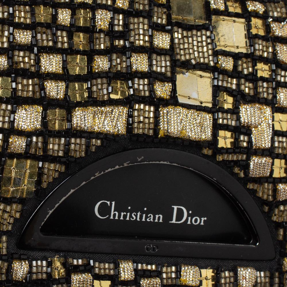 Dior Black/Gold Embellished Calfhair Maris Pearl Shoulder Bag 7
