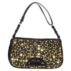 Vintage Dior Black/Gold Embellished Calfhair Maris Pearl Shoulder Bag