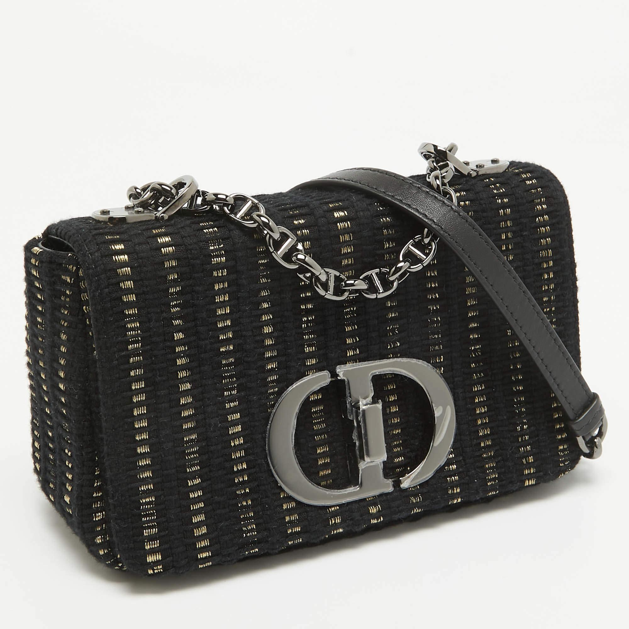 Dior Black/Gold Embroidered Fabric Small Caro Shoulder Bag In Excellent Condition In Dubai, Al Qouz 2