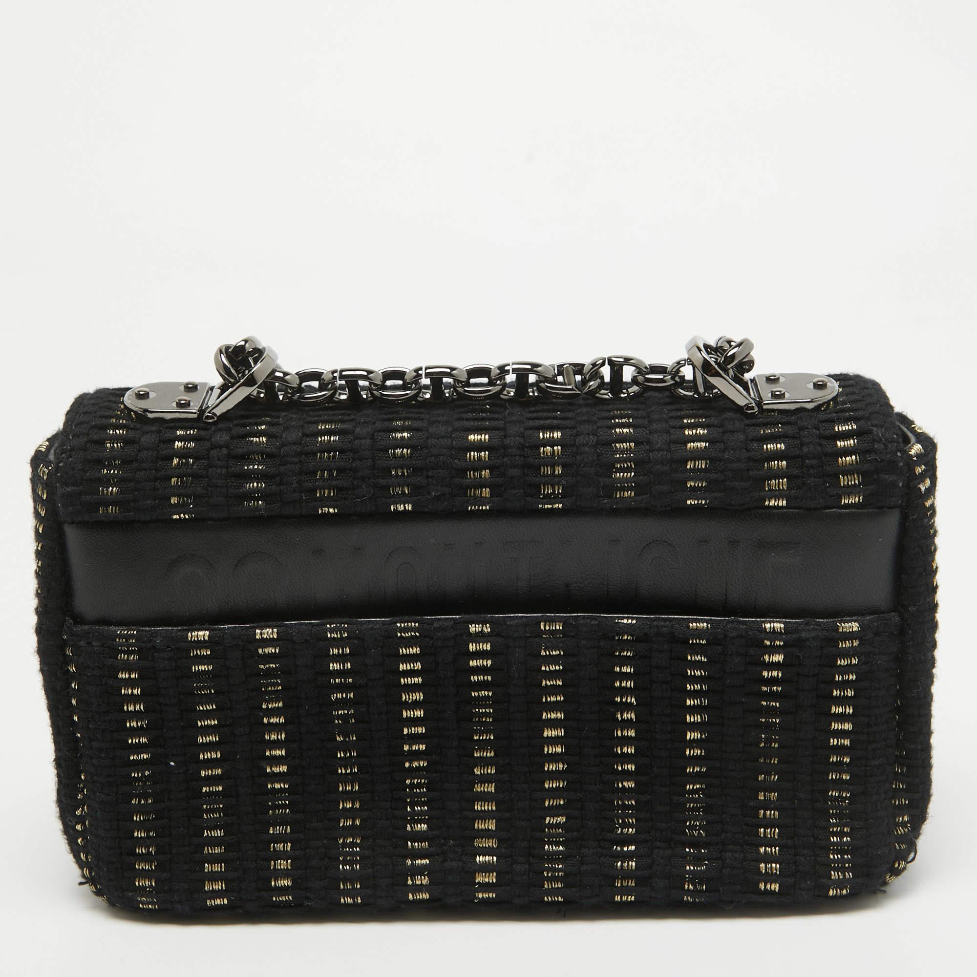 Women's Dior Black/Gold Embroidered Fabric Small Caro Shoulder Bag