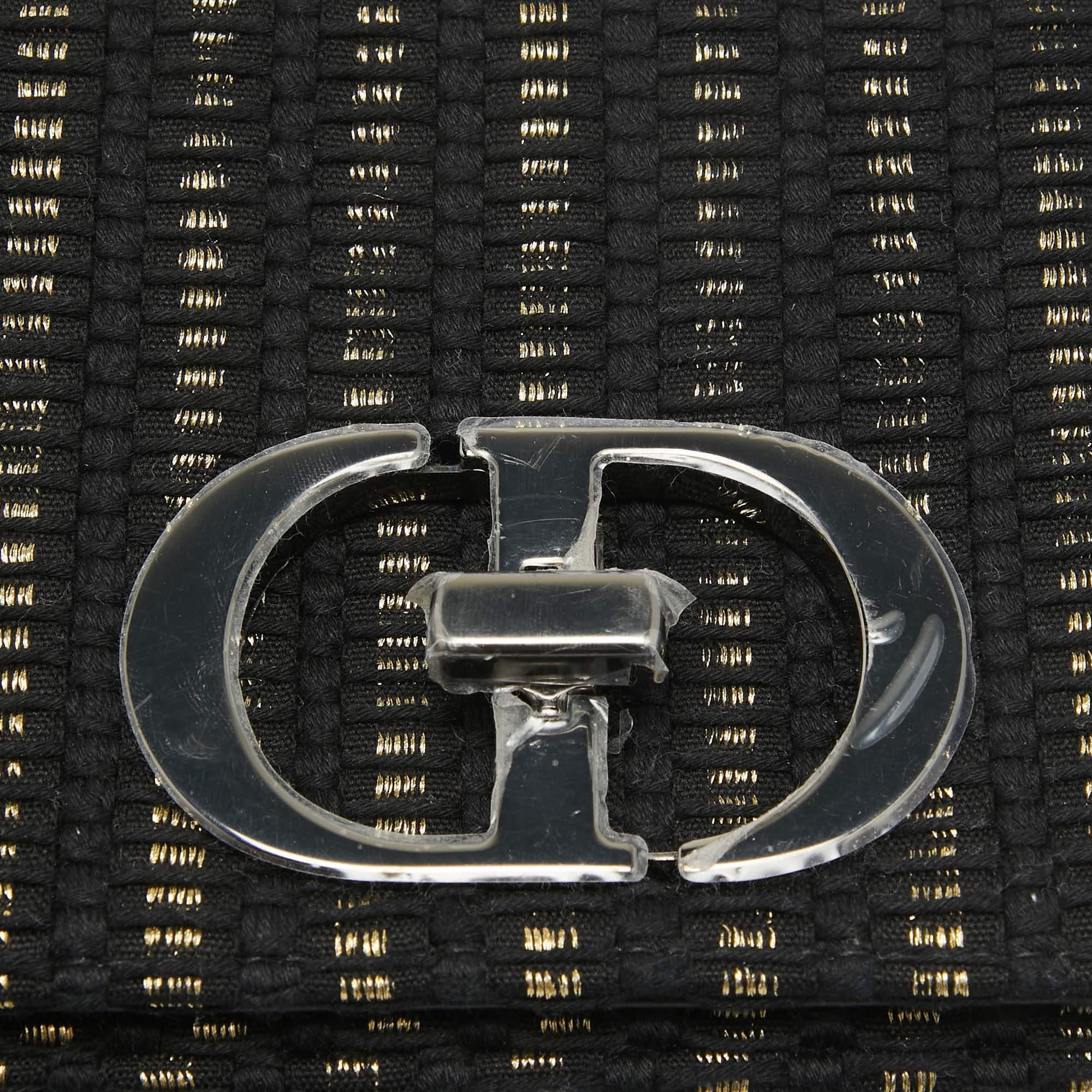 Dior Black/Gold Embroidered Fabric Small Caro Shoulder Bag 2
