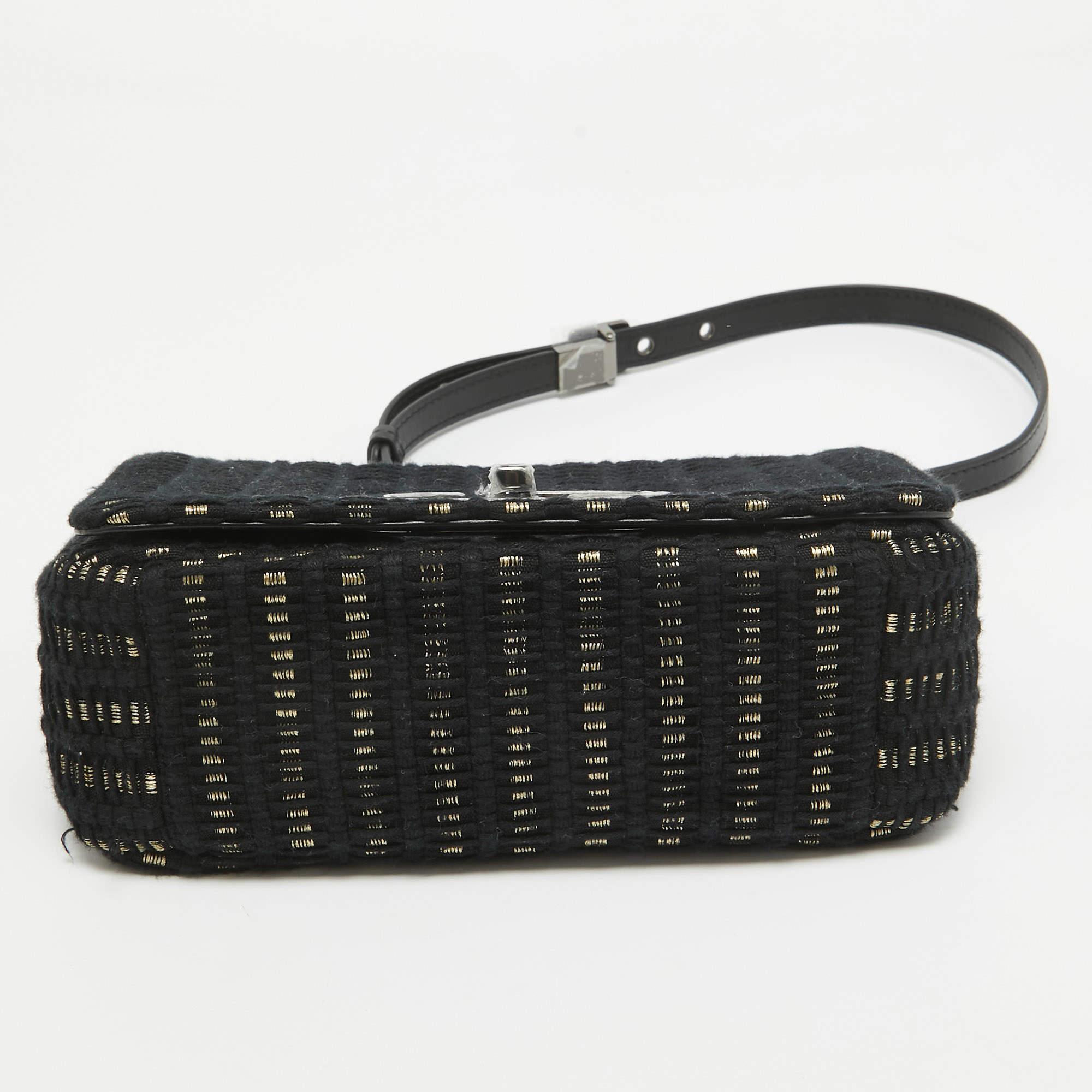 Dior Black/Gold Embroidered Fabric Small Caro Shoulder Bag 4