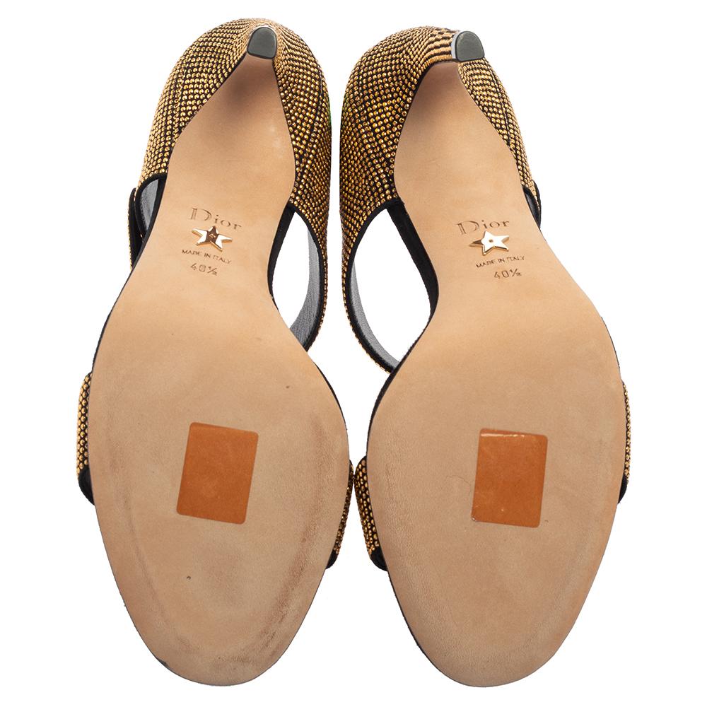 Dior Black/Gold Studded Suede Open Toe Ankle Strap Sandals Size 40.5 In New Condition In Dubai, Al Qouz 2