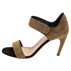 Dior Black/Gold Studded Suede Open Toe Ankle Strap Sandals Size 40.5