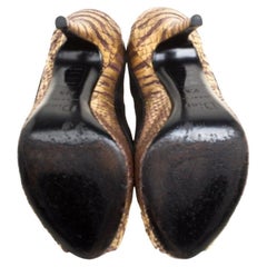 Dior Black/Gold Suede and Python Peep Toe Pumps Size 35.5