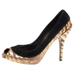 Dior Black/Gold Suede and Python Peep Toe Pumps Size 35.5
