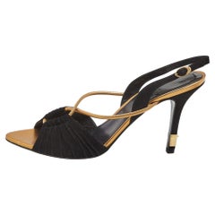 Dior Black/Golden Leather and Suede Slingback Sandals Size 39.5