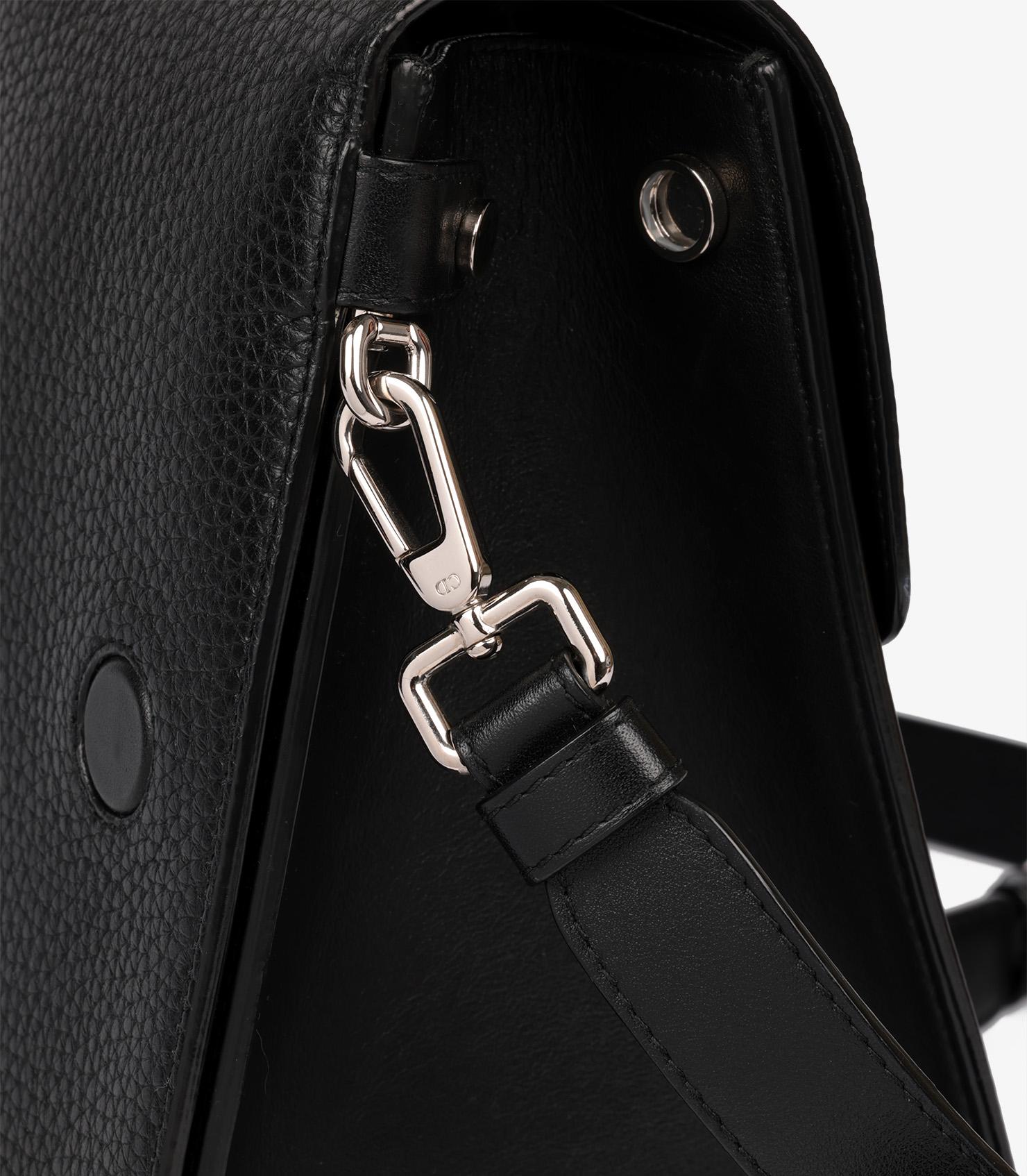 Dior Black Grained Calfskin Leather Diorever Flap Tote For Sale 6