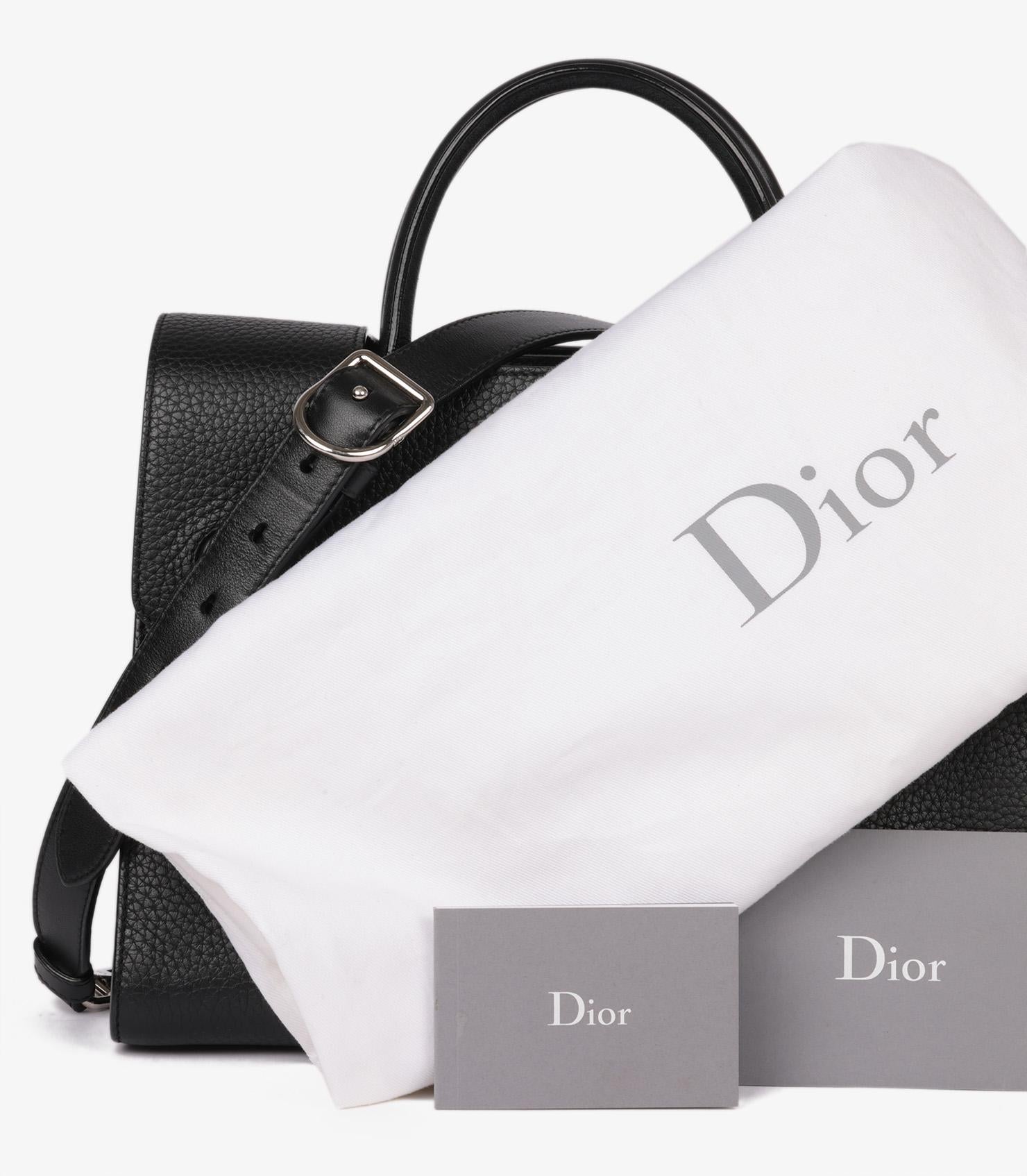 Dior Black Grained Calfskin Leather Diorever Flap Tote For Sale 10