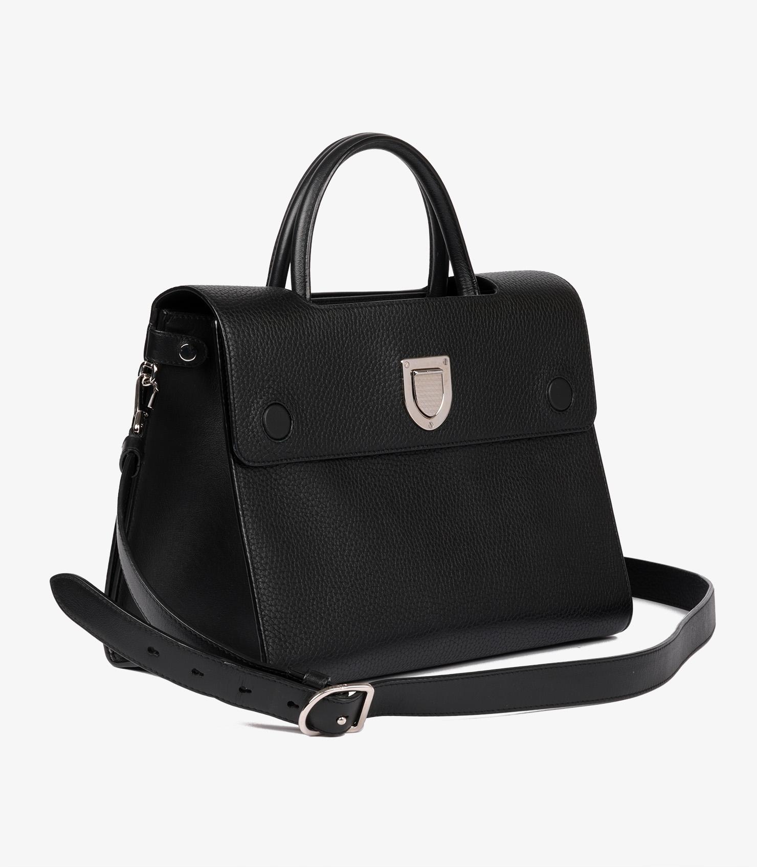 Noir Dior Black Grained Calfskin Leather Diorever Flap Tote en vente