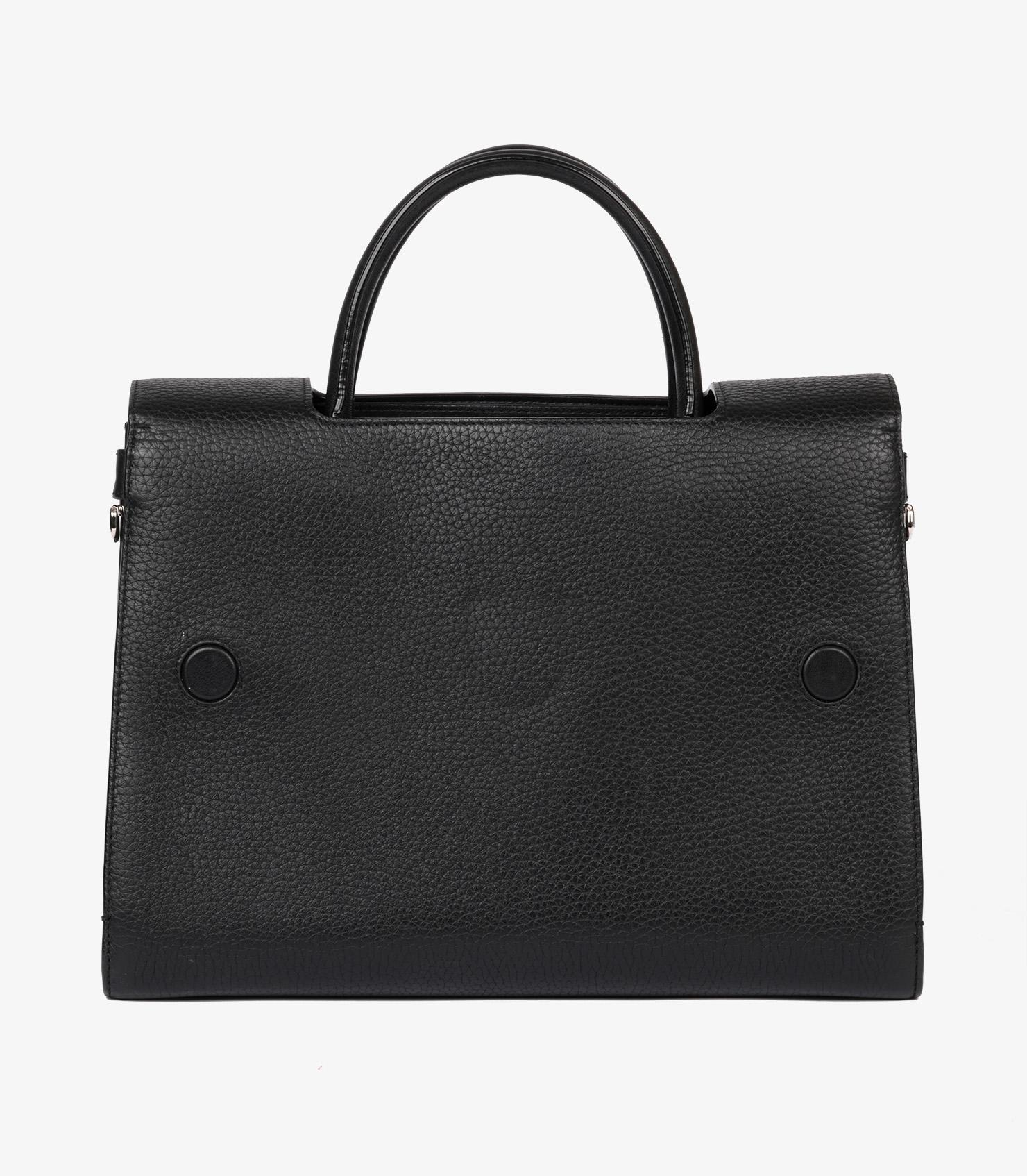 Dior Black Grained Calfskin Leather Diorever Flap Tote For Sale 2