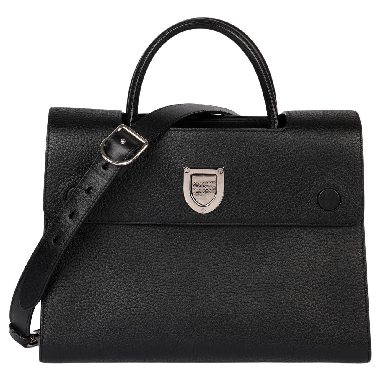 Dior Black Grained Calfskin Leather Diorever Flap Tote For Sale