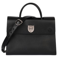 Used Dior Black Grained Calfskin Leather Diorever Flap Tote