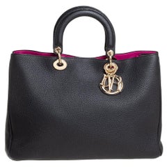 Dior Black Grained Leather Large Diorissimo Shopper Tote