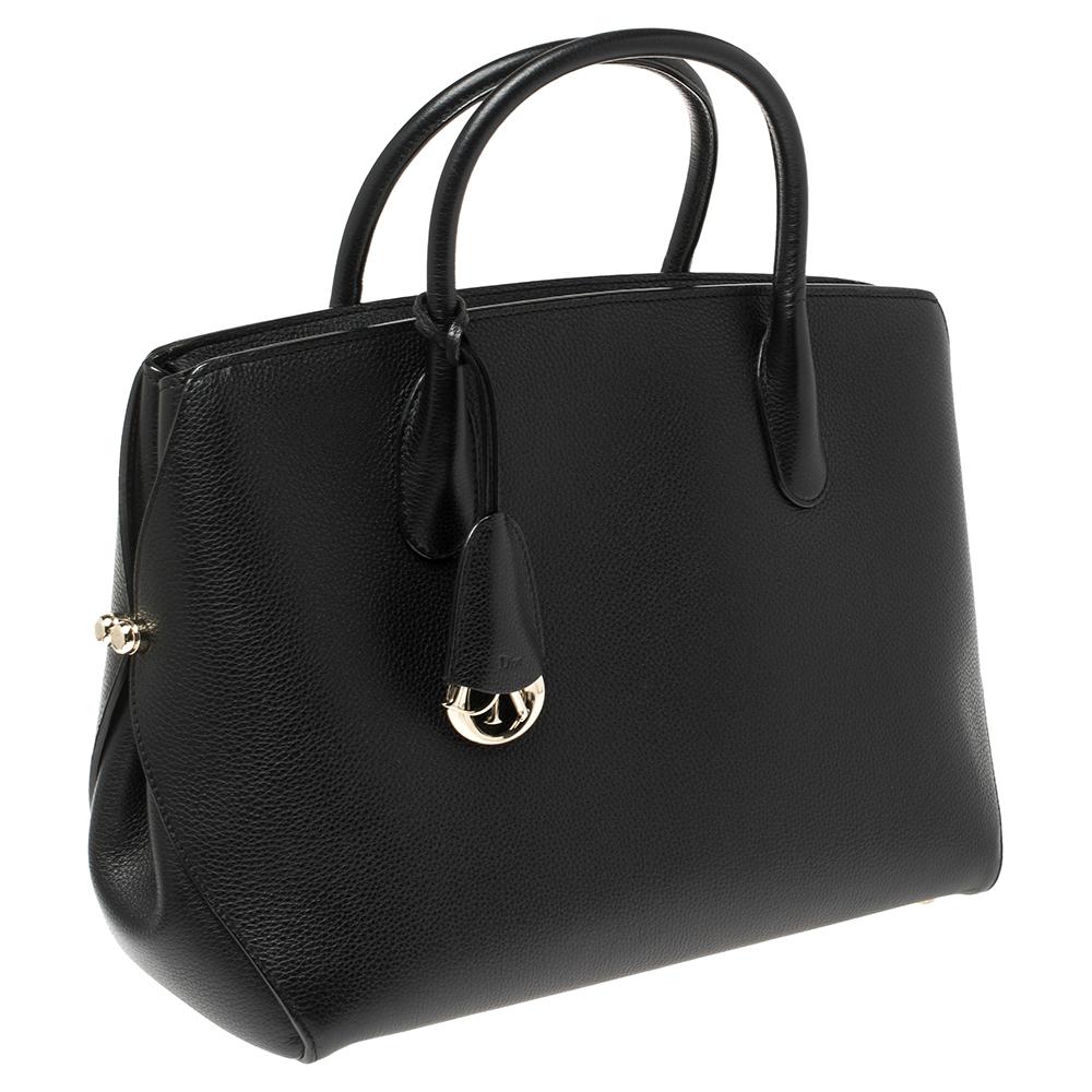 Dior Black Grained Leather Large Open Bar Tote at 1stDibs