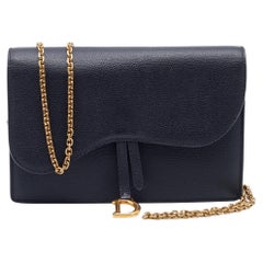 Dior Black Grained Leather Saddle Chain Pouch