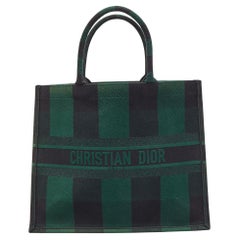 Used Dior Black/Green Checkered Canvas Large Book Tote