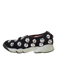 Dior Black/Grey Embellished Fabric Fusion Sneakers Size 37.5