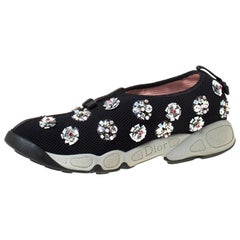 Dior Black/Grey Embellished Fabric Fusion Sneakers Size 37.5