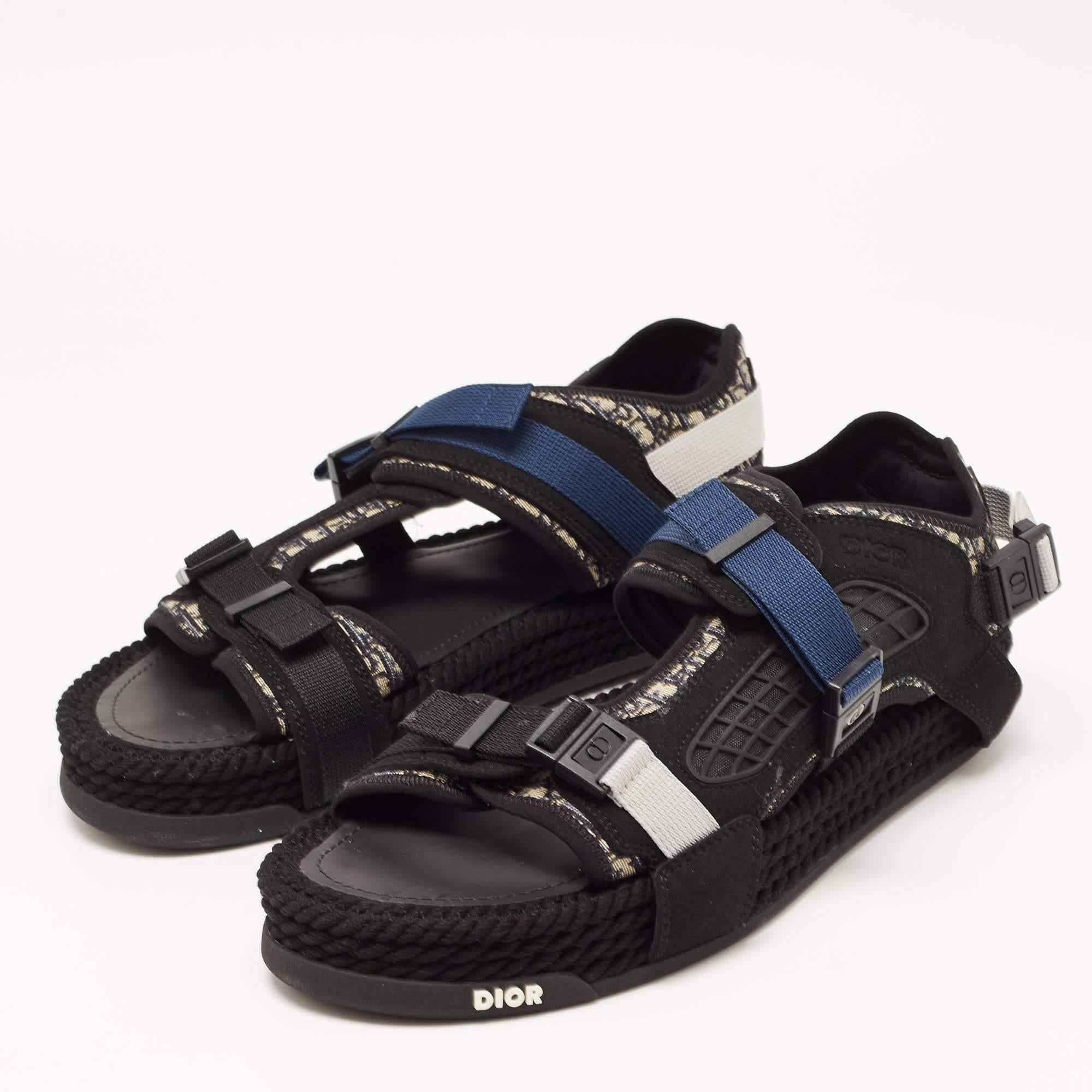 DIOR Black/Grey Jacquard Atlas Sandals Size 43 In New Condition In Dubai, Al Qouz 2