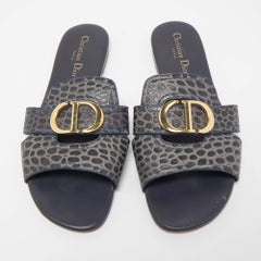 Dior Black/Grey Leather 30 Montaigne Slide Flats Size 41