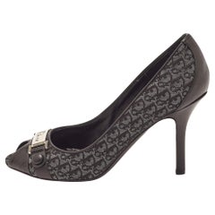 Dior Escarpins Peep Toe en cuir et toile noir/gris Taille 36.5