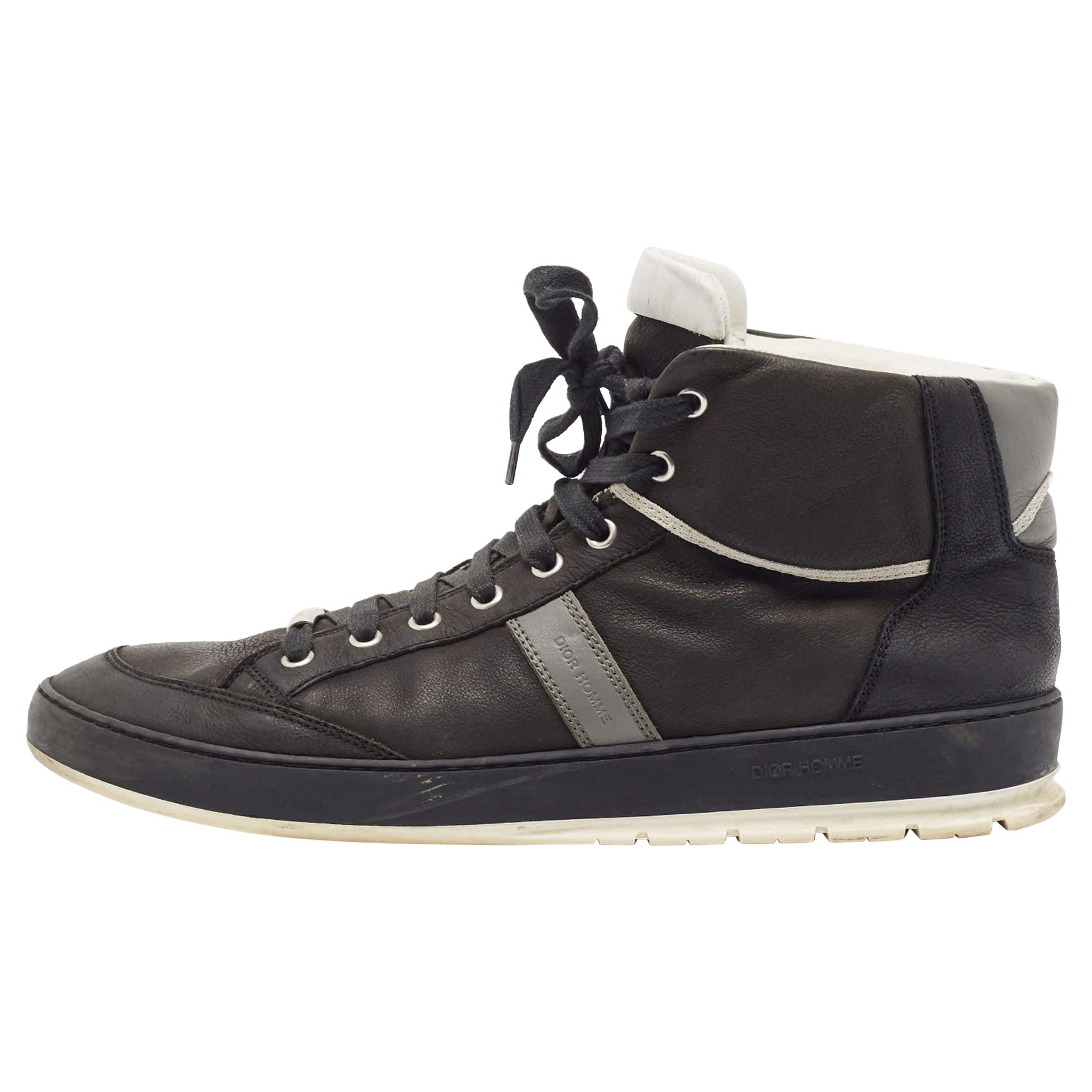Dior Black/Grey Leather Homme Monochrome High Top Sneakers Size 44