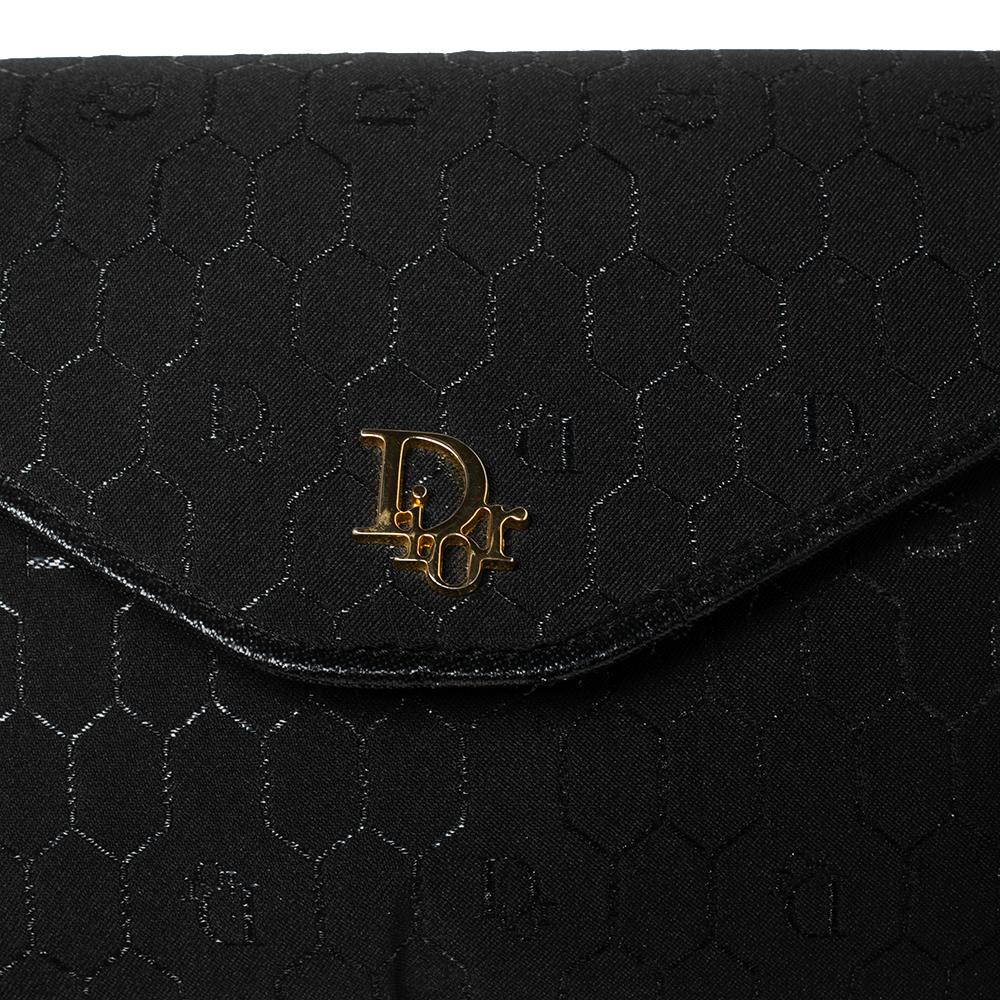 Dior Black Honeycomb Fabric and Leather Vintage Flap Shoulder Bag 6