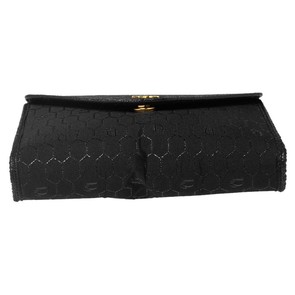Dior Black Honeycomb Fabric and Leather Vintage Flap Shoulder Bag 1